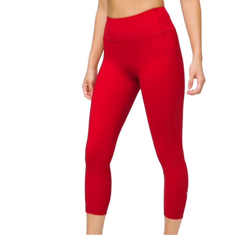 Lulu Lemon Leggings Pace rival crop High Rise Red Active Capri Leggings Sz 6 Med